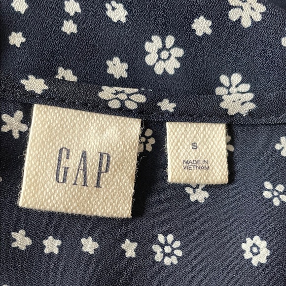 GAP Peasant Floral Pleated Pintuck Longsleeve Top Navy White Size S - Picture 3 of 11